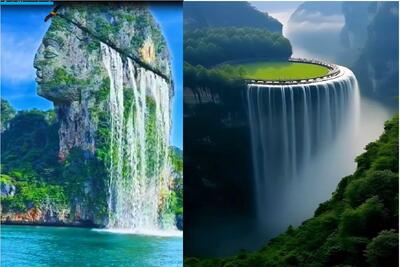 زیباترین مکان‌های روی زمین؛ این آبشار مثل قارچ وسط زمین سبز شده و فوران کرده رو آسمون