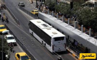 لحظه هولناک متلاشی شدن پراید توسط اتوبوس پس از ورود به خط ویژه اتوبوسرانی در بلوار ملک‌آباد مشهد +ویدئو