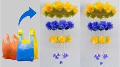 ساخت دیوار آویز گل گلی زیبا با کیسه های پلاستیکی / ایده بازیافت کیسه های پلاستیکی