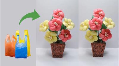 ساخت گل های تزئینی زیبا از کیسه پلاستیکی! بازیافت کیسه پلاستیکی