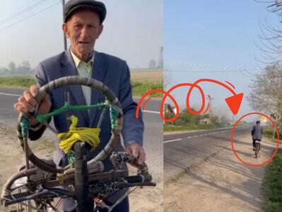 آقای جعفرنیا با داشته هاش عشق میکنه و لذت میبره / اختراع دوچرخه فرمانیه توسط پیرمرد خوش ذوق ایرانی!