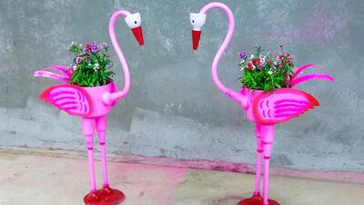 طرز تهیه گلدان فلامینگو پرنده از بطری های پلاستیکی برای افراد مبتدی !
