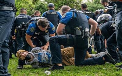 فیلم/ لحظه حمله پلیس به تحصن‌کنندگان در دانشگاه واشنگتن