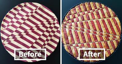 تصاویر قبل و بعد پختن پای سیب که به شکل متفاوتی پخته شده اند !