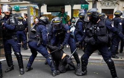 درگیری پلیس با تظاهرات‌کنندگان روز کارگر در پاریس