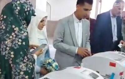 فیلم/ تازه عروس داماد در پای صندوق رای