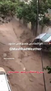 ویدویی از لحظه مهیب سیل در مشهد! | لحظه ای وحشتناک و دلهره آور از گرفتار شدن ماشین ها در سیل!