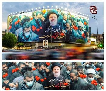 تصویر سید شهیدان خدمت روی دیوارنگاره میدان انقلاب