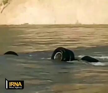 غرق شدن کامیون ۱۰ تنی  در رودخانه سیمره محدوده شهرستان دره شهر استان ایلام + فیلم