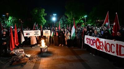 تظاهرات در برابر کنسولگری رژیم صهیونیستی در استانبول در اعتراض به کشتار رفح