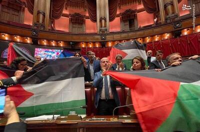 عکس/ پرچم فلسطین در دستان نمایندگان پارلمان ایتالیا