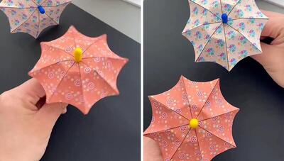 خیلی ساده؛ با کاغذ رنگی، چتر کوچک بسازید! (فیلم)