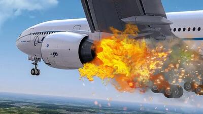 لحظه دلهره آور آتش گرفتن بوئینگ ۷۷۷ در آسمان با ۴۰۰ مسافر!+ فیلم