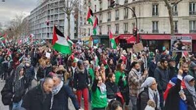 تظاهرات در لیون فرانسه در محکومیت جنایات اسرائیل + فیلم