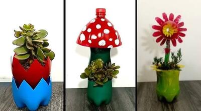۳ ایده برای ساخت گلدان گل از بطری های پلاستیکی بازیافتی / صنایع دستی