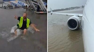 فرودگاه مایورکا اسپانیا بر اثر سیل غرق شد! + فیلم