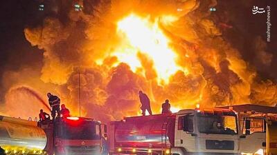 عکس/ آتش‌سوزی مهیب در پالایشگاه نفت در اربیل عراق