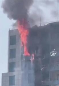 آتش سوزی برج مونا در کیش / حریق در حال نشر به واحدهای فوقانی است