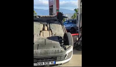 چپ کردن خودروی سواری و ورود به پمپ بنزین (فیلم)