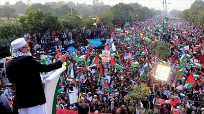 (ویدئو) تظاهرات گسترده در کراچی برای پایان دادن به نسل‌کشی در غزه