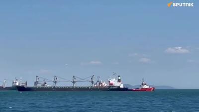 فیلم به گل نشستن کشتی غول پیکر روسیه در ساحل استانبول