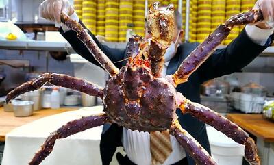 غذای خیابانی در آمریکا؛ پخت شاه خرچنگ غول پیکر آلاسکایی در نیویورک (فیلم)