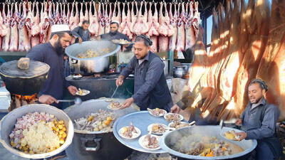 (ویدئو) غذای خیابانی در افغانستان؛ پخت دمپخت افغانی با 500 کیلو گوشت