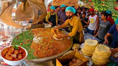غذای خیابانی در پاکستان؛ پخت یک غذای محبوب لاهوی با جگر گاو و بره (فیلم)