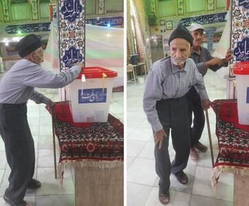 پدر شهید غلامرضا مهدوی‌نیا با ۹۶ سال سن در استهبان رای داد