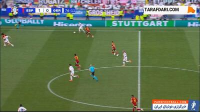 برخورد ضربه نیکلاس فولکروگ به تیر دروازه اسپانیا (اسپانیا 1-0 آلمان) - پارس فوتبال | خبرگزاری فوتبال ایران | ParsFootball