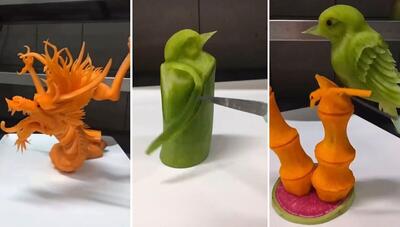 اژدهایی از هویج، پرنده‌ای از خیار: هنرمندی که به سبزیجات جان می‌بخشد! (فیلم)