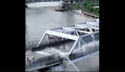 پل متحرک اتصال برانکس و منهتن در نیویورک آمریکا به دلیل گرما خراب شد (فیلم)