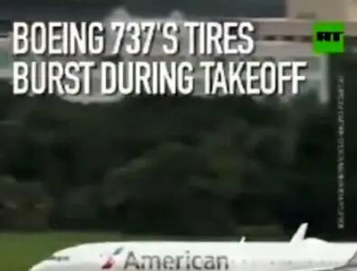 ترکیدن لاستیک یک هواپیمای شرکت «آمریکن ایرلاینز» هنگام برخاستن + فیلم