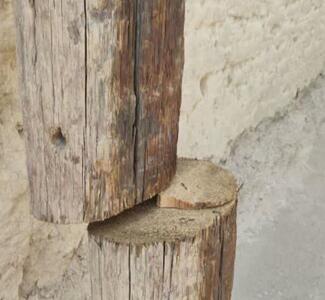 بریده شدن پایه‌های برق چوبی در منطقه فین کاشان