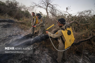مهار آتش سوزی جنگل‌های خاییز بهبهان باتلاش بیش از ۳۰۰ نفر
