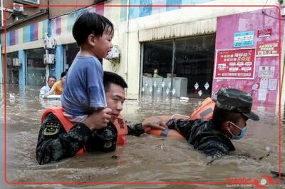 سیل شدید به دلیل بارندگی شدید در استان هوبی چین