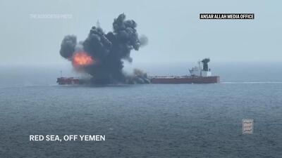 فیلم| لحظه انهدام نفتکش عظیم با شهپاد انصارالله یمن