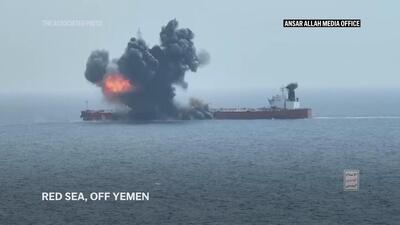(ویدئو) لحظه انهدام نفتکش عظیم با شهپاد انصارالله یمن