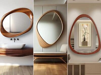 آیینه چوبی دفرمه مینیمال، ترکیبی از زیبایی و سادگی برای هر فضا + عکس