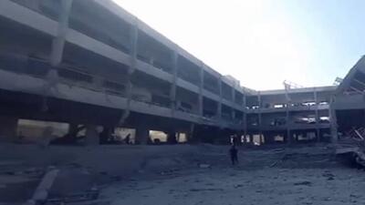 لحظات اولیه بمباران مدرسه الفلاح در محله الزیتون در شهر غزه + فیلم
