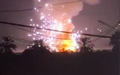 لحظه انفجار انبار نظامی حزب با حمله اسرائیل